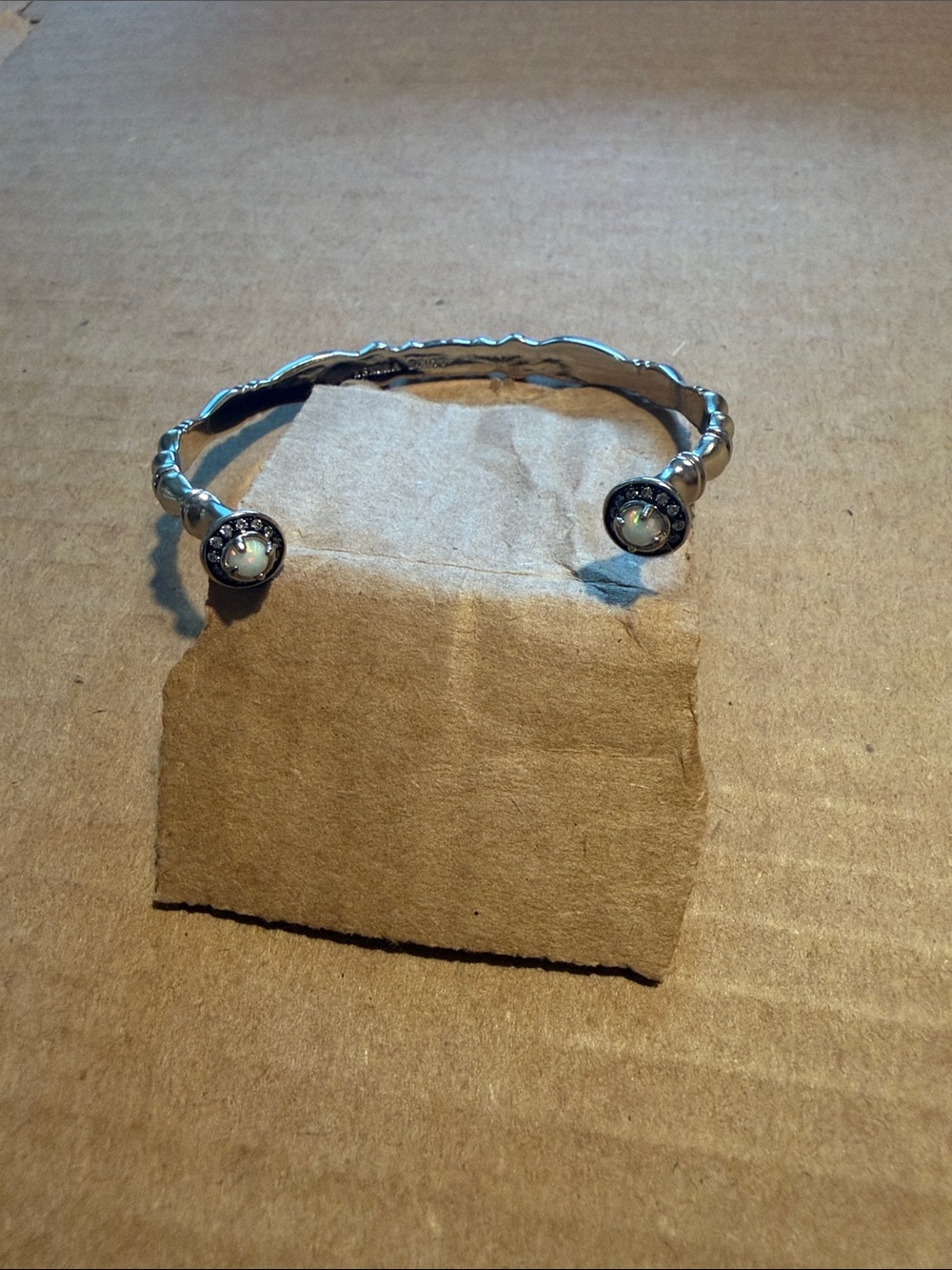 Kendra Scott Maura Vintage Silver Bamboo White Crystal Cuff Bracelet